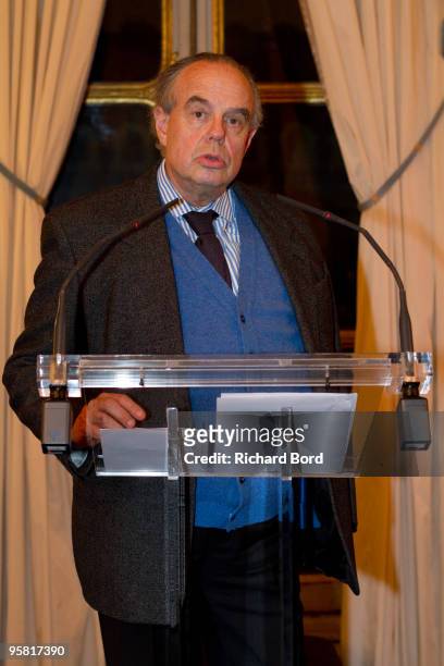 Frederic Mitterrand speaks during the Unifrance cocktail party at the Ministere de la Culture on January 16, 2010 in Paris, France.