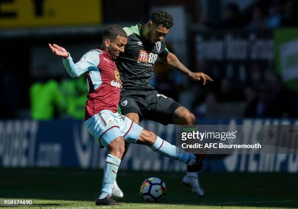 Aaron Lennon of Burnley FC and Joshua King of Bournemouth during the Premier League match between Burnley and AFC Bournemouth at Turf Moor on May 13,...