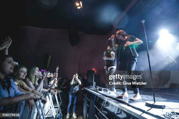 American singer Kellin Quinn of Sleeping With Sirens performs live on stage during a concert at the Columbia Theater on May 13, 2018 in Berlin,...