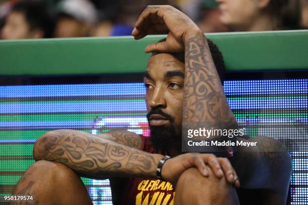 Smith of the Cleveland Cavaliers reacts from the bench late in the fourth quarter in his teams loss to the Boston Celtics in Game One of the Eastern...