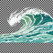 Sea wave, realistic vector illustration isolated on transparent background.