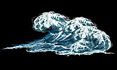 Sea wave, realistic vector illustration isolated on black background.