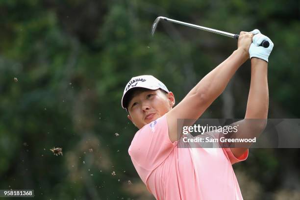 Danny Lee of New Zealand plays his shot from the eighth tee during the final round of THE PLAYERS Championship on the Stadium Course at TPC Sawgrass...