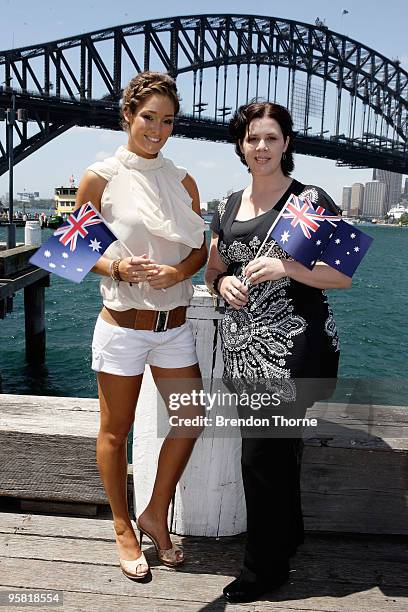 Model Erin McNaught and "Living Australian" online photographic competition winner Kerryn Leworthy attend the Australia Day Council of New South...