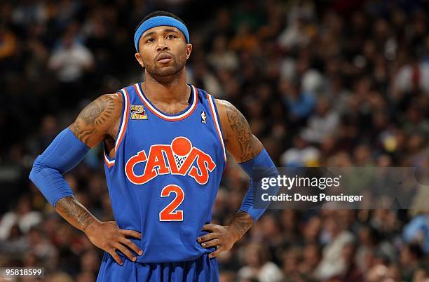 Mo Williams of the Cleveland Cavaliers looks on during a break in the action against the Denver Nuggets during NBA action at Pepsi Center on January...