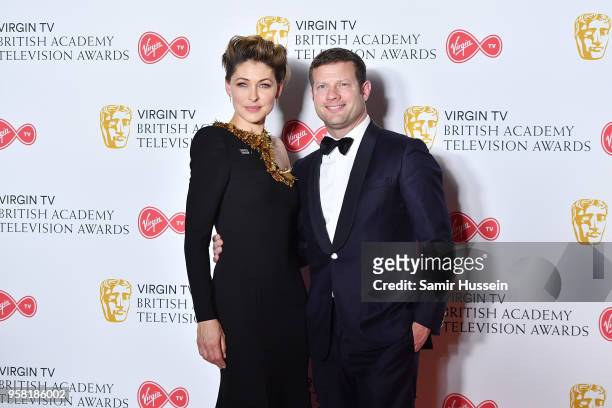 Emma Willis and Dermot O'Leary pose in the press room during the Virgin TV British Academy Television Awards at The Royal Festival Hall on May 13,...