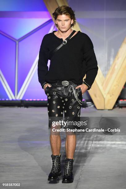 Jordan Barrett walks the runway at Fashion For Relief Cannes 2018 during the 71st annual Cannes Film Festival at Aeroport Cannes Mandelieu on May 13,...