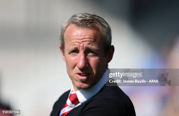 Lee Bowyer the head coach / manager of Charlton Athletic during the Sky Bet League One Play Off Semi Final:Second Leg between Shrewsbury Town and...