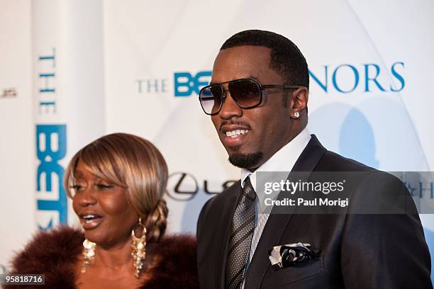 Honoree Sean Combs arrives with his mother Janice Combs to the 3rd annual BET Honors at the Warner Theatre on January 16, 2010 in Washington, DC.