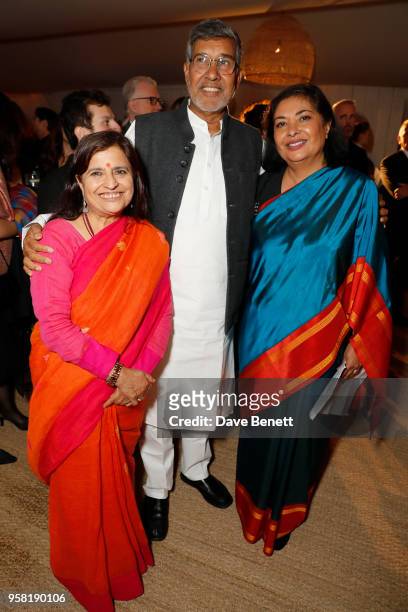 Sumedha Kailash, Kailash Satyarthi and Meher Tatna attend the HFPA Event with Particpant Media to Honor the Kailash Satyarthi Children's Foundation...