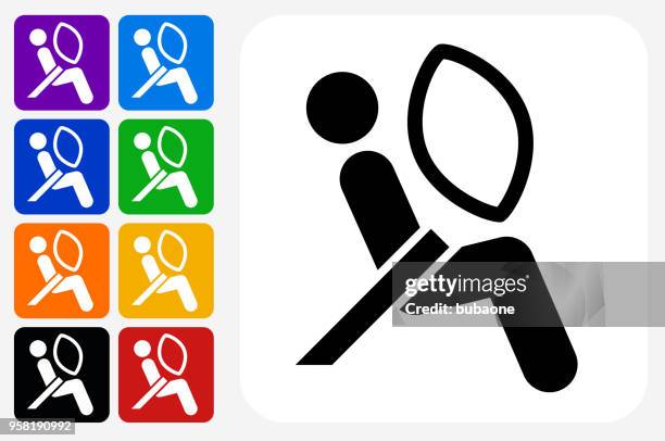 stockillustraties, clipart, cartoons en iconen met airbag test pictogram vierkante knop set - airbag
