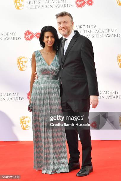 Charlie Brooker and Konnie Huq attend the Virgin TV British Academy Television Awards at The Royal Festival Hall on May 13, 2018 in London, England.