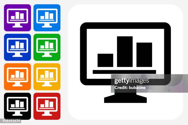 computer graphs icon square button set - computer screens multiple stock illustrations