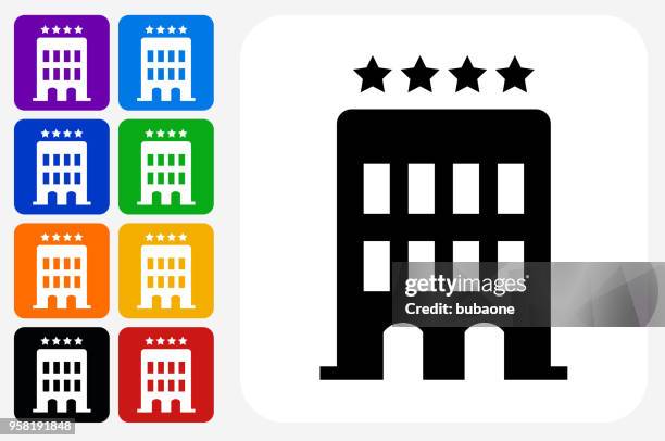 hotel icon square button set - inn stock illustrations