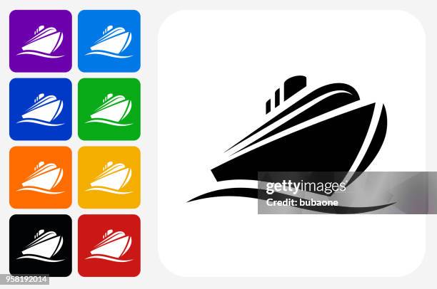 cruise liner icon square button set - spartan cruiser stock illustrations