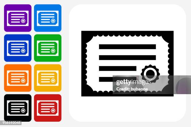 certificate icon square button set - certificate-icon stock illustrations