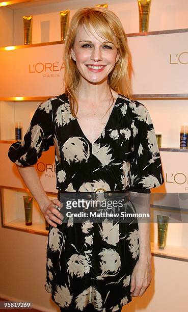 Actress Kathryn Morris poses at the L'Oreal display during the HBO Luxury Lounge in honor of the 67th annual Golden Globe Awards held at the Four...