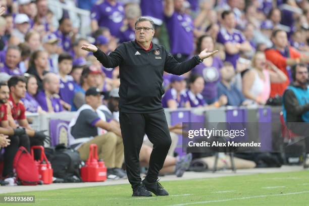 Atlanta United FC head coach Gerardo Martino is seen on the sideline during a MLS soccer match against the Orlando City SC at Orlando City Stadium on...