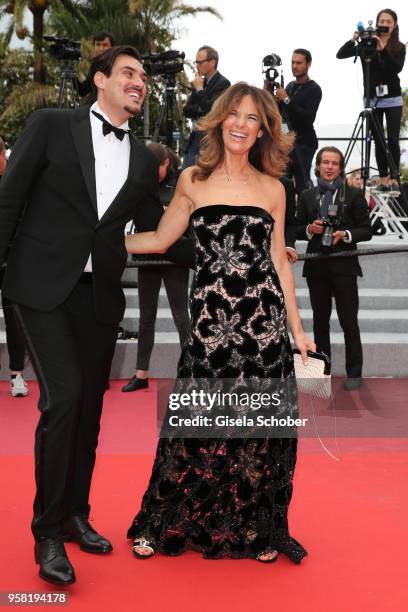 Giuseppe Vicino and Roberta Armani attend the screening of "Happy As Lazzaro " during the 71st annual Cannes Film Festival at Palais des Festivals on...