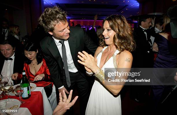 Host Oliver Geissen and wife actress Christina Plate attend the 37th German Filmball 2010 at the Hotel Bayerischer Hof on January 16, 2010 in Munich,...