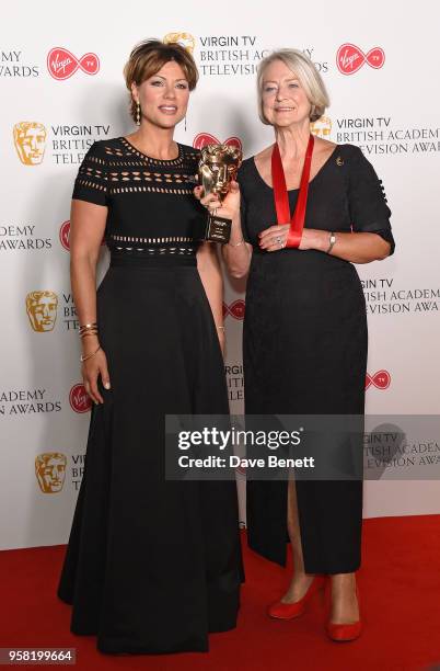 Kate Silverton and Kate Adie attend the Virgin TV British Academy Television Awards at The Royal Festival Hall on May 13, 2018 in London, England.