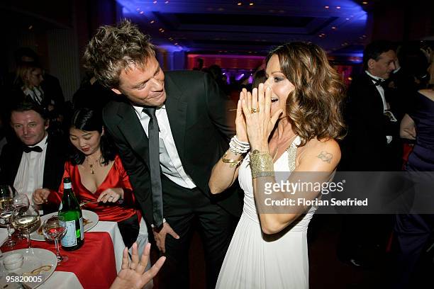 Host Oliver Geissen and wife actress Christina Plate attend the 37th German Filmball 2010 at the Hotel Bayerischer Hof on January 16, 2010 in Munich,...