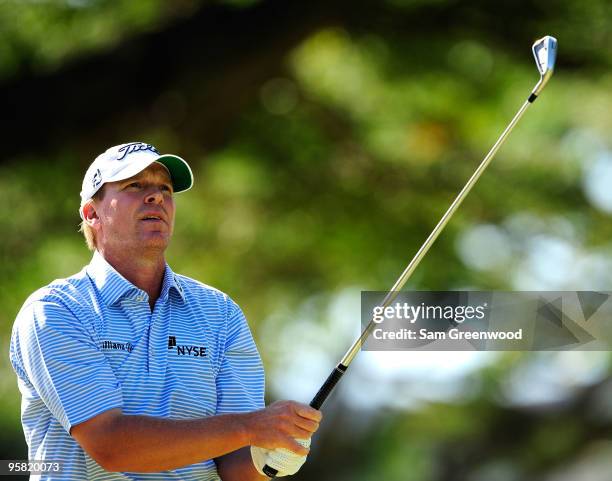 Steve Stricker plays a shot on the 8th hole during the third round of the Sony Open at Waialae Country Club on January 16, 2010 in Honolulu, Hawaii.