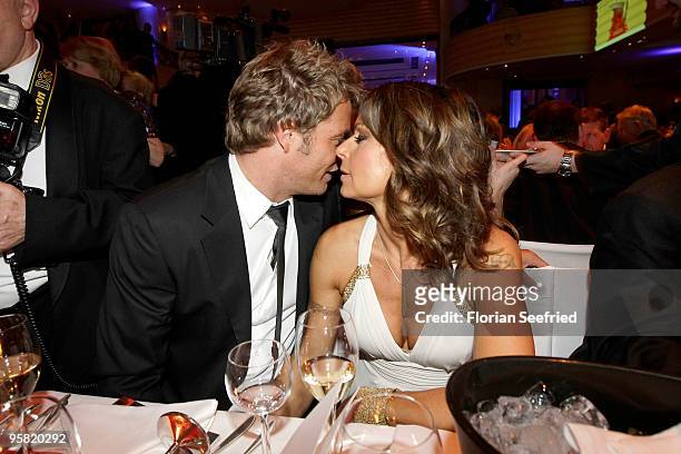 Host Oliver Geissen and wife actress Christina Plate attend the 37th German Filmball 2010 at the Hotel Bayerischer Hof on January 16, 2010 in Munich,...