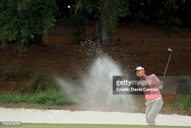 Danny Lee of New Zealand plays his third shot on the par 4, 14th hole during the final round of the THE PLAYERS Championship on the Stadium Course at...