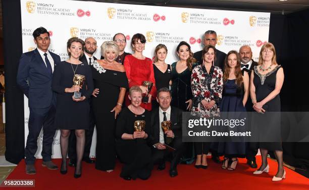 Winners of Mini Series for 'Three Girls', Ace Bhatti, Lisa Riley, Jill Halfpenny and Molly Windsor pose with members of 'Three Girls at the Virgin TV...