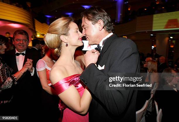 Actress Lara Joy Koerner and husband Heiner Pollert dance at the 37th German Filmball 2010 at the Hotel Bayerischer Hof on January 16, 2010 in...