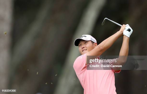 Danny Lee of New Zealand plays his second shot on the par 4, 15th hole during the final round of the THE PLAYERS Championship on the Stadium Course...