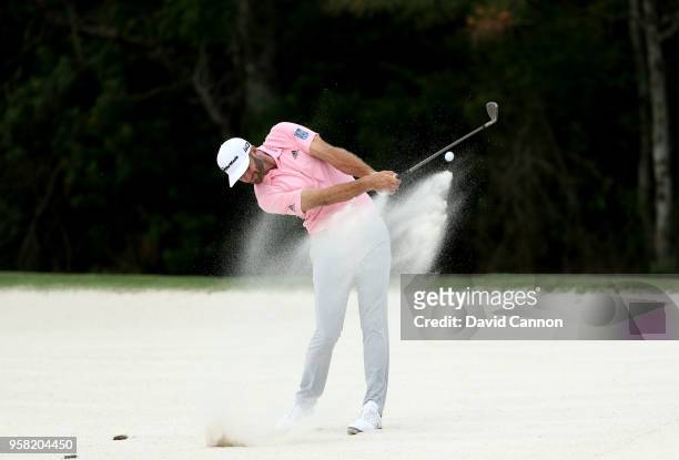 Dustin Johnson of the United States plays his second shot on the par 4, 14th hole during the final round of the THE PLAYERS Championship on the...