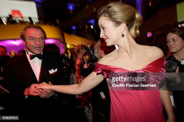 Actress Lara Joy Koerner and husband Heiner Pollert dance at the 37th German Filmball 2010 at the Hotel Bayerischer Hof on January 16, 2010 in...