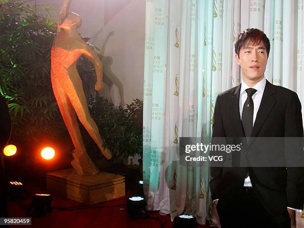 Chinese 110 metre hurdler Liu Xiang attends the CCTV Sports Personality Of The Year 2009 at Peking University Hall on January 16, 2010 in Beijing,...