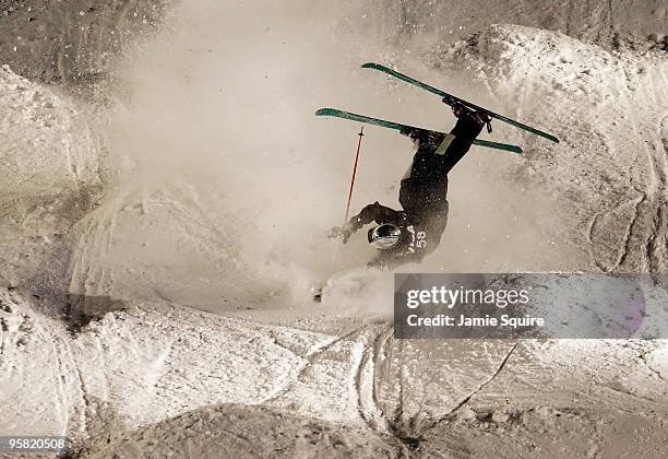 Dmitriy Barmashov of Kazakhstan crashes in the Mogul preliminaries during the FIS Freestyle Skiing World Cup on January 16, 2010 at Deer Valley...