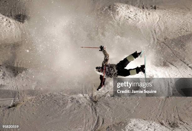 Dmitriy Barmashov of Kazakhstan crashes in the Mogul preliminaries during the FIS Freestyle Skiing World Cup on January 16, 2010 at Deer Valley...