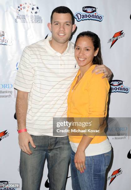 Lakers player Jordan Farmar and fiancee soccer player Jill Oakes participate in the 3rd Annual Mia Hamm & Nomar Garciaparra Celebrity Soccer...