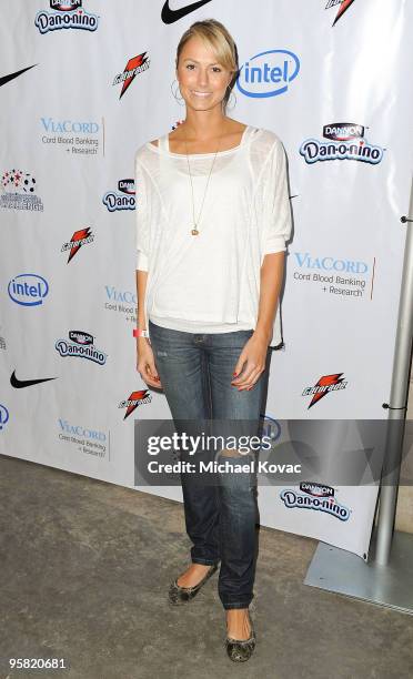 Actress Stacy Keibler arrives at the 3rd Annual Mia Hamm & Nomar Garciaparra Celebrity Soccer Challenge at The Home Depot Center on January 16, 2010...