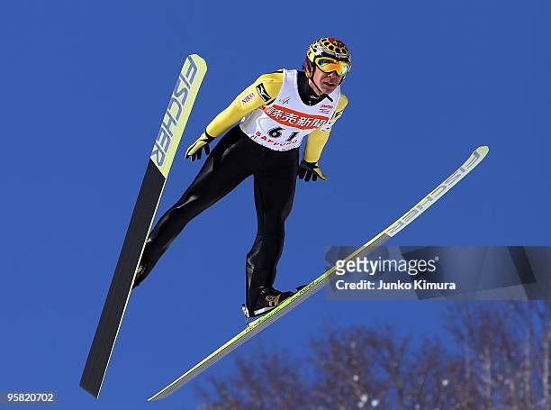Noriaki Kasai of Japan competes in the FIS Ski Jumping World Cup Sapporo 2010 at Okurayama Jump Stadium on January 17, 2010 in Sapporo, Japan.