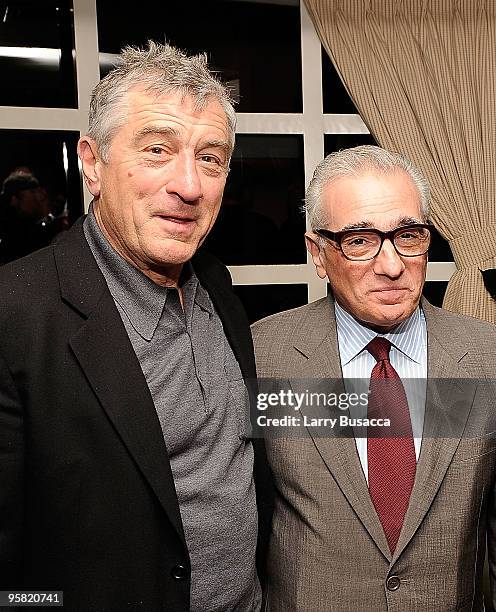 Actor Robert De Niro and director Martin Scorsese attend the Lionsgate Golden Globe Party at Polo Lounge at The Beverly Hills Hotel on January 16,...