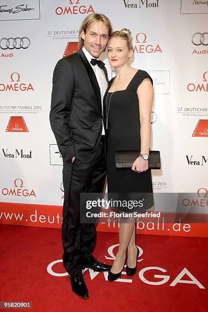 Former ski jumper Sven Hannawald and girlfriend Marie-Therese Mueller attend the 37th German Filmball 2010 at the Hotel Bayerischer Hof on January...