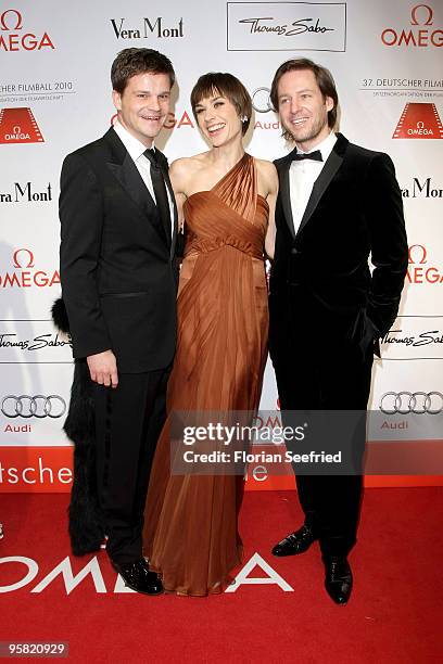 Benjamin Herrmann and actress Christiane Paul and director Florian Gallenberger attend the 37th German Filmball 2010 at the Hotel Bayerischer Hof on...