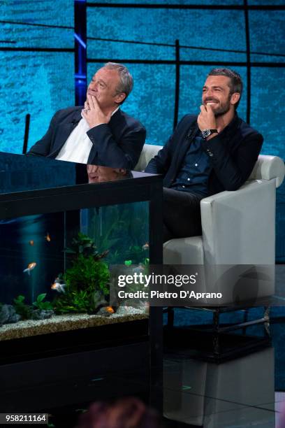 Claudio Amendola and Luca Argentero attends Che Tempo Che Fa tv show on May 13, 2018 in Milan, Italy.