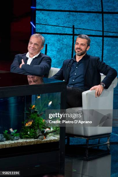 Claudio Amendola and Luca Argentero attends Che Tempo Che Fa tv show on May 13, 2018 in Milan, Italy.