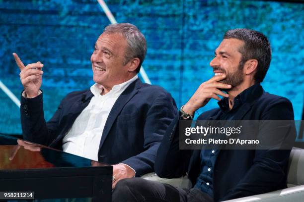 Claudio Amendola and Luca Argentero attends Che Tempo Che Fa tv show on May 13, 2018 in Milan, Italy.