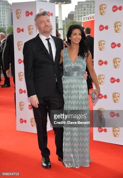 Charlie Brooker and Konnie Huq attend the Virgin TV British Academy Television Awards at The Royal Festival Hall on May 13, 2018 in London, England.
