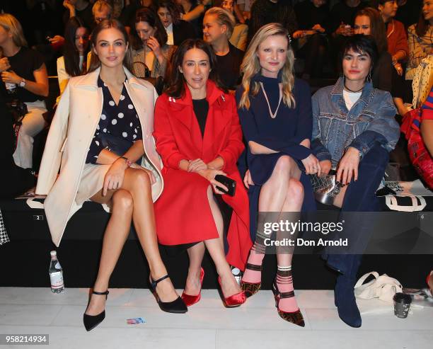 Ksenija Lukich, Edwina McCann, Candice Lake and Isabella Manfredi pose just prior to the Swim show at Mercedes-Benz Fashion Week Resort 19...