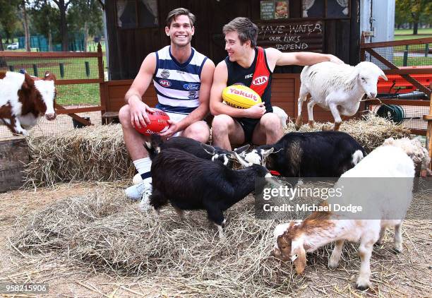 Tom Hawkins of the Cats and Zach Merrett of the Bombers pose during the Powercor Country Festival Launch at Melbourne Cricket Ground on May 14, 2018...