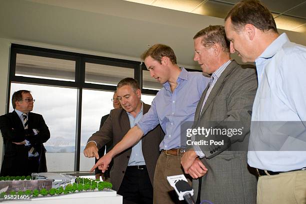 Architect Daryl Maguire points out to Prince William redevelopments at Eden Park for the 2011 Rugby World Cup watched by John Waller, Chair of the...